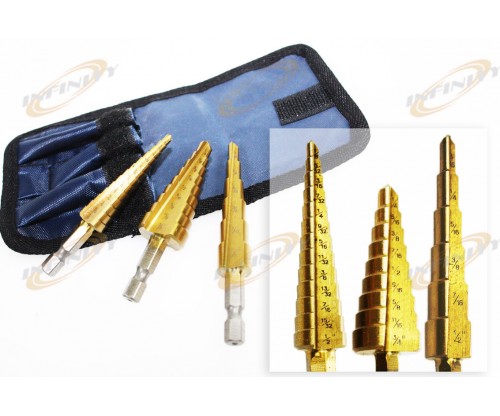 28 SIZES 3 PCS TITANIUM STEP DRILL BITS SET Step Bit